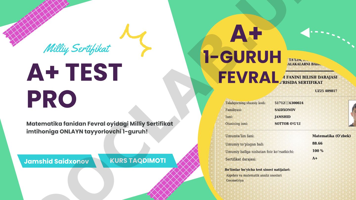 Milliy Sertifikat imtihoniga matematika fanidan tayyorlov kursi