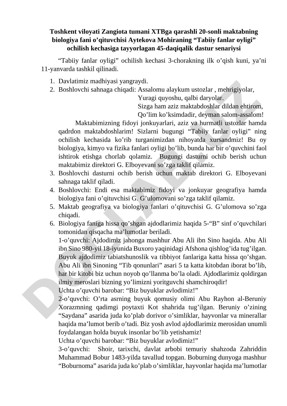 Tabiiy fanlar oyligi ochilish kechasi