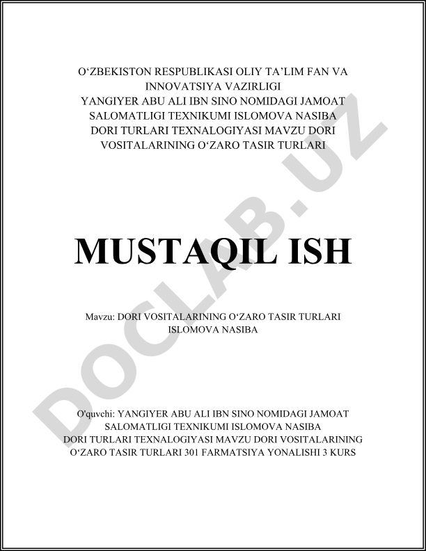 Dori vositalarining o'zaro tasir turlari