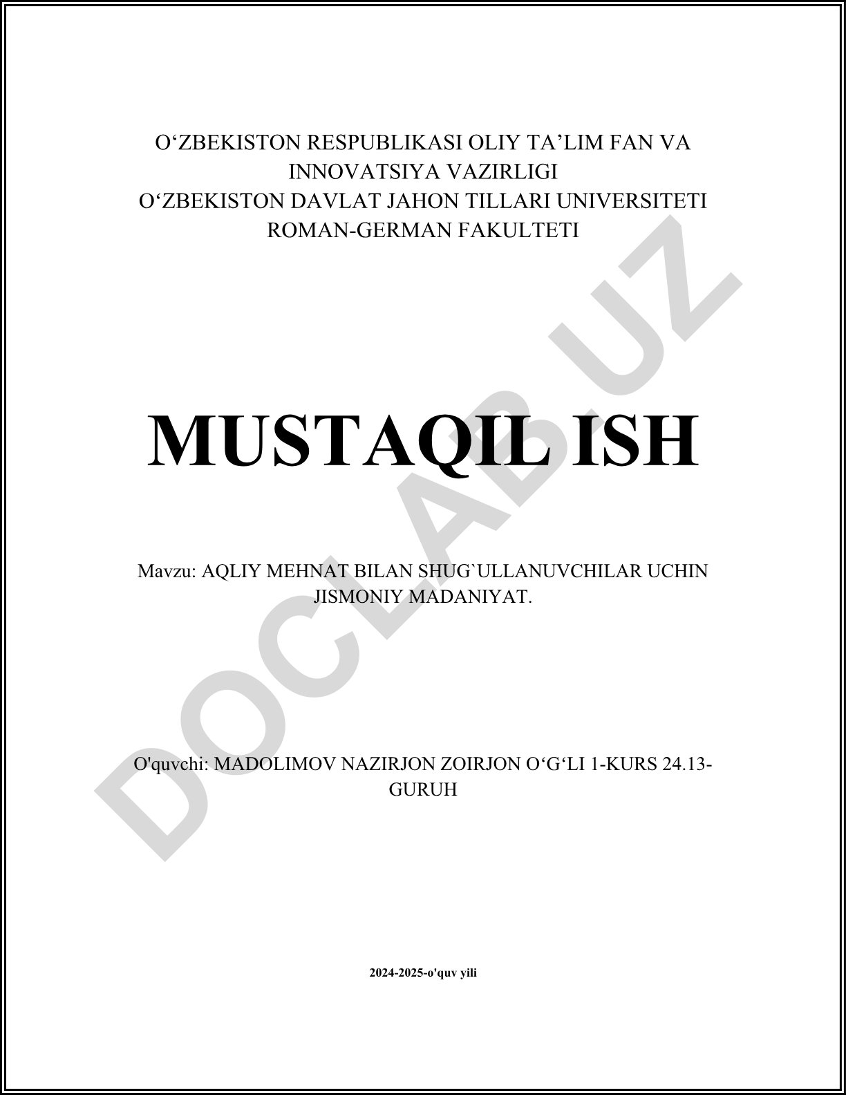 Aqliy mehnat bilan shug'ullanuvchilar uchun jismoniy madaniyat