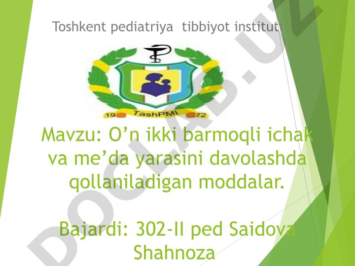 O’n ikki barmoqli ichak va me’da yarasini davolashda qo’llaniladigan moddalar