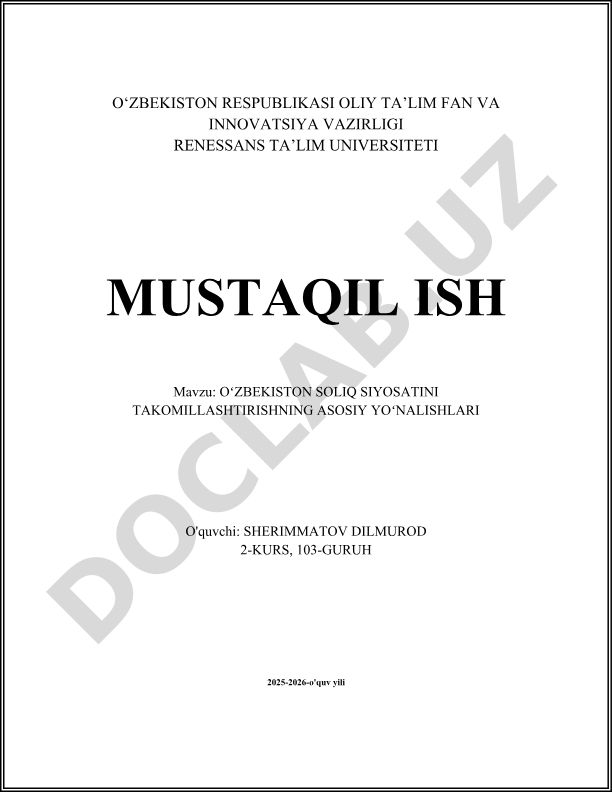 Oʻzbekiston soliq siyosatini takomillashtirishning asosiy yoʻnalishlari