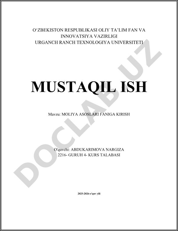 Moliya asoslari faniga kirish