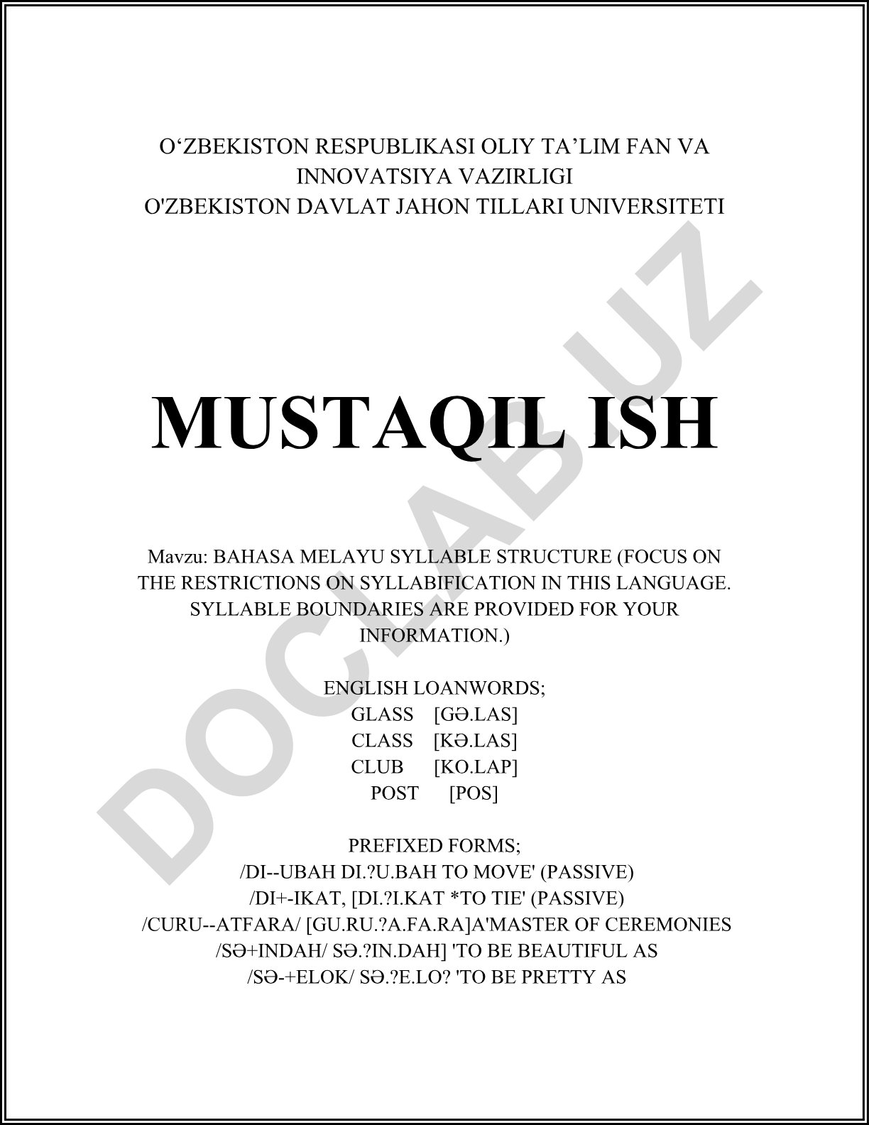 Bahasa Melayu syllable structure va cheklovlari