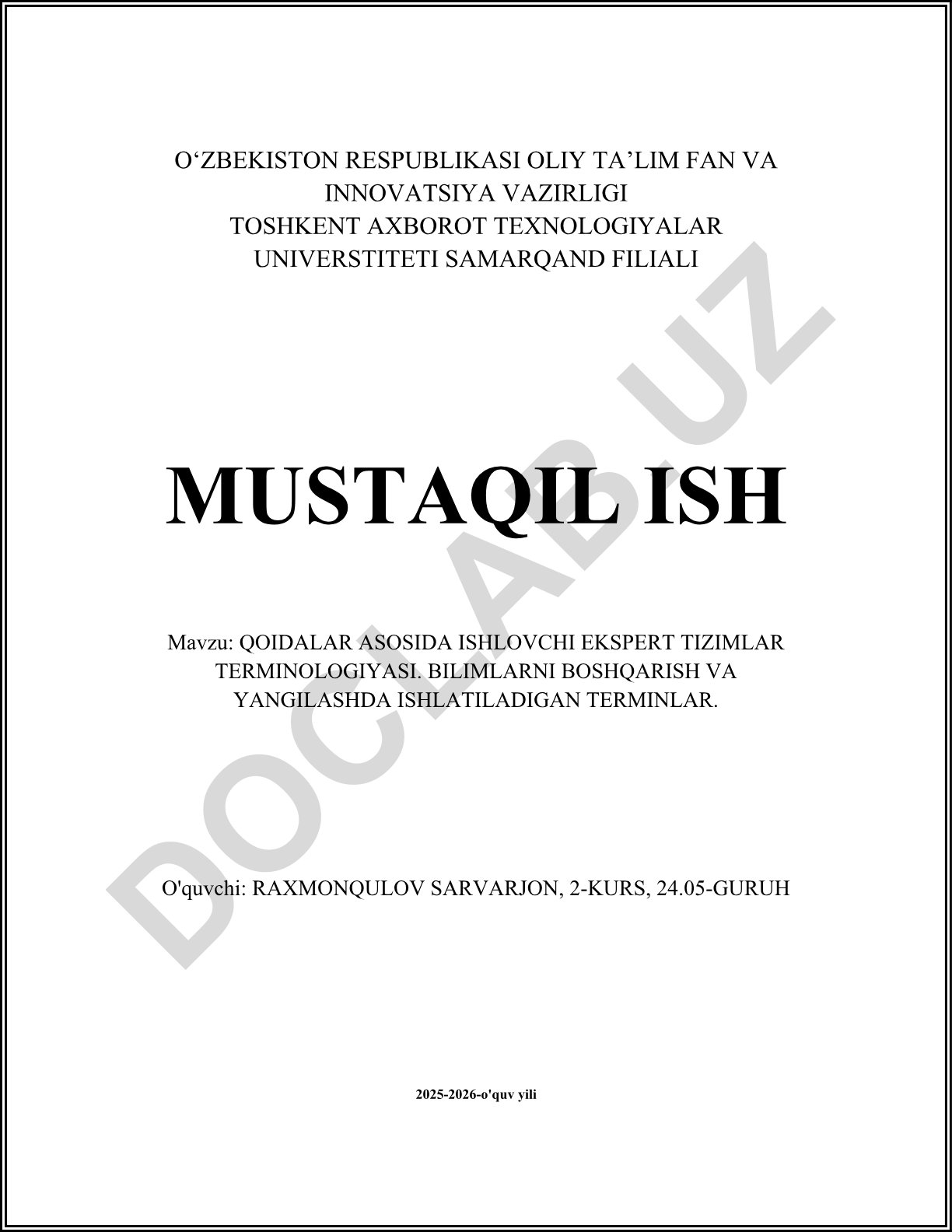 Qoidalar asosida ishlovchi ekspert tizimlar terminologiyasi va bilimlarni boshqarish