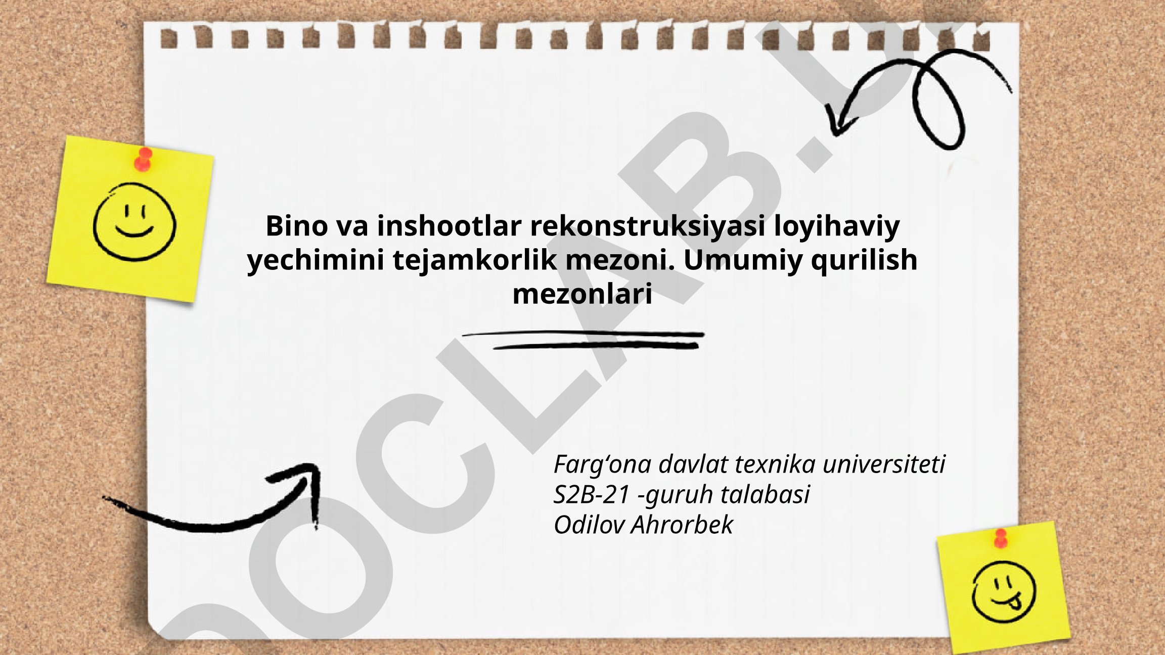 Bino va inshootlar rekonstruksiyasi loyihaviy yechimini tejamkorlik mezoni