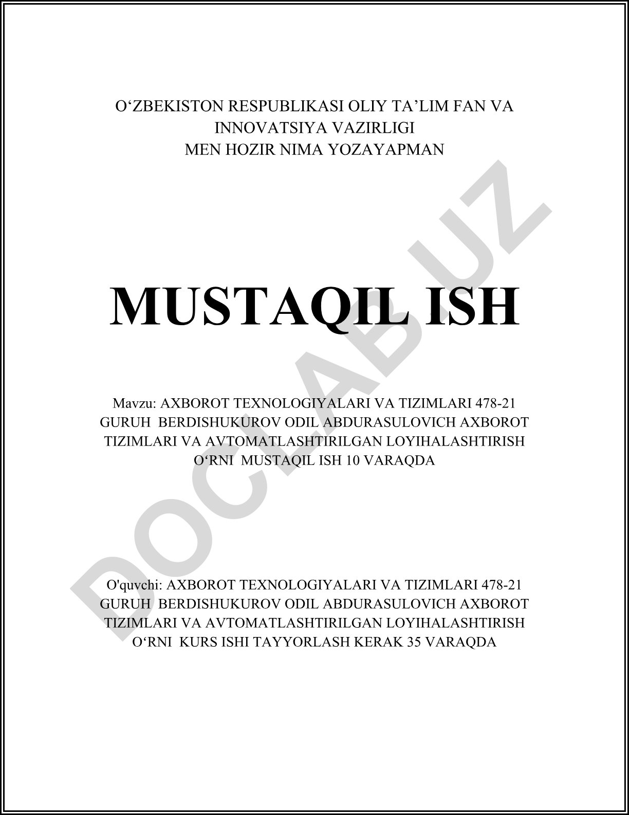 Axborot tizimlari va avtomatlashtirilgan loyihalashtirish o‘rni