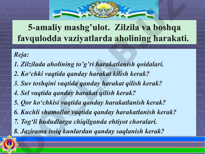 Zilzila va boshqa favqulodda vaziyatlarda aholining harakati