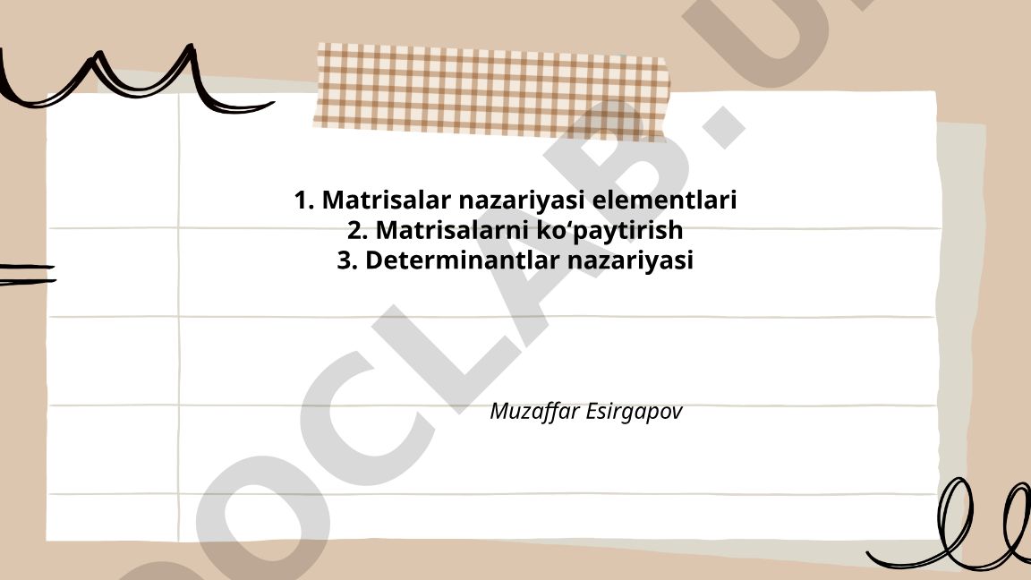 Matrisalar nazariyasi elementlari va determinantlar