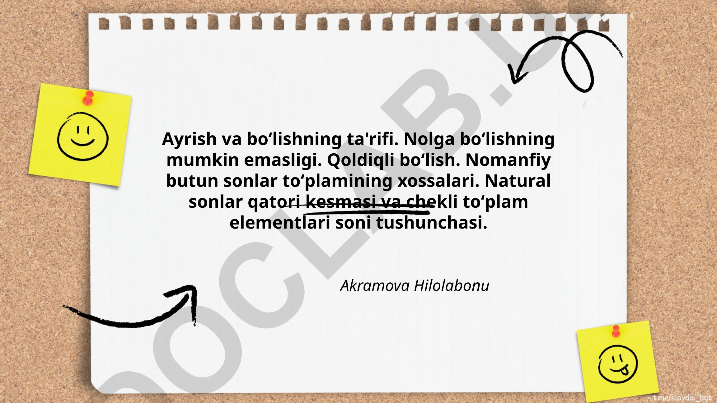 Ayrish va boʻlish operatsiyalari, nolga boʻlish taqiqlanganligi va natural sonlar xossalari