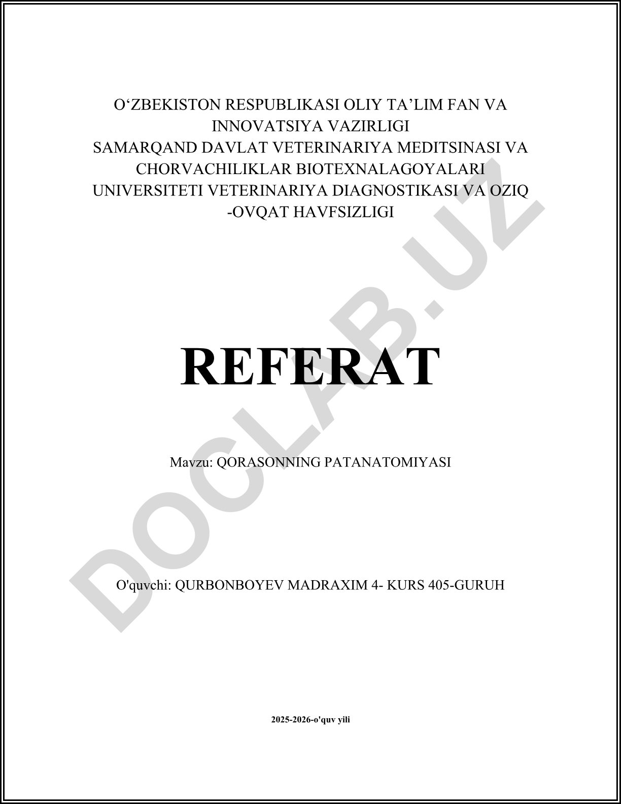 Qorasonning patanatomiyasi