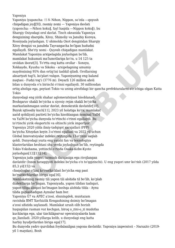 Yaponiya davlati haqida umumiy ma'lumot