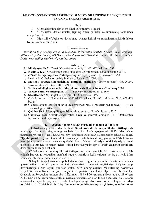 O'zbekiston Respublikasi mustaqilligining e'lon qilinishi va uning tarixiy ahamiyati