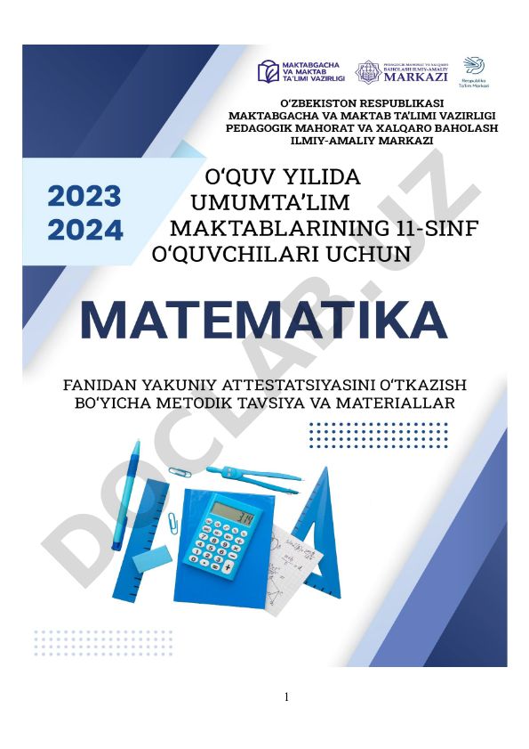 11-sinf matematika fanidan yakuniy nazorat imtihoni spetsifikatsiyasi