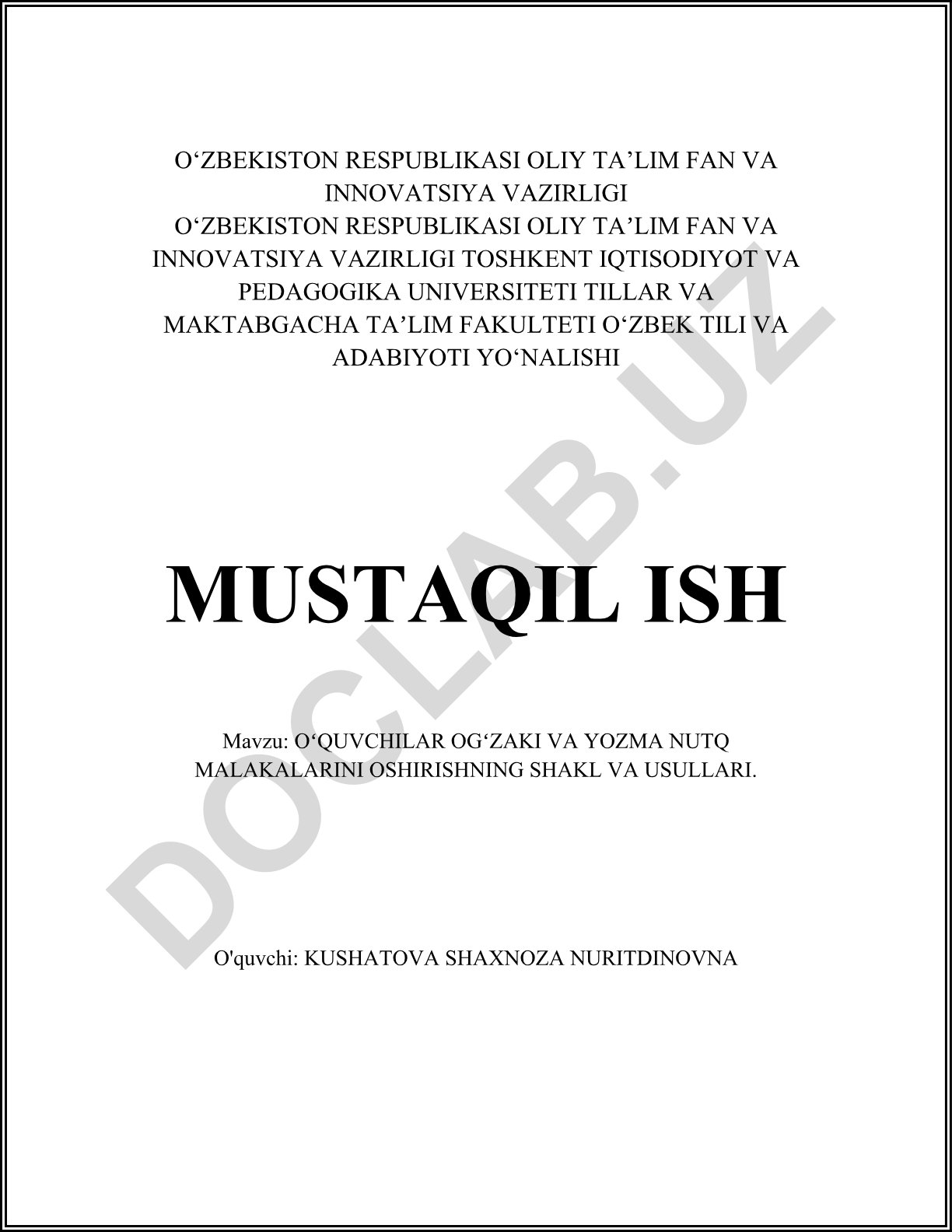 Oʻquvchilar ogʻzaki va yozma nutq malakalarini oshirishning shakl va usullari