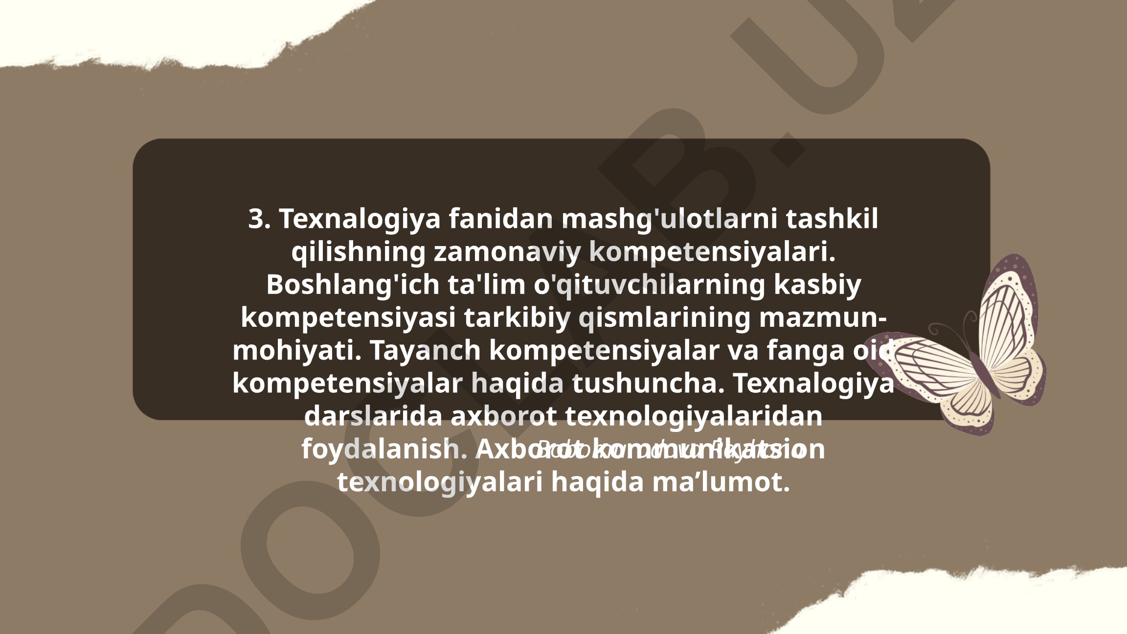 Texnalogiya fanidan mashg'ulotlarni tashkil qilishning zamonaviy kompetensiyalari