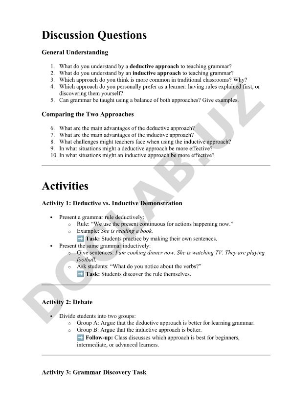 Deductive and Inductive Approaches to Teaching Grammar