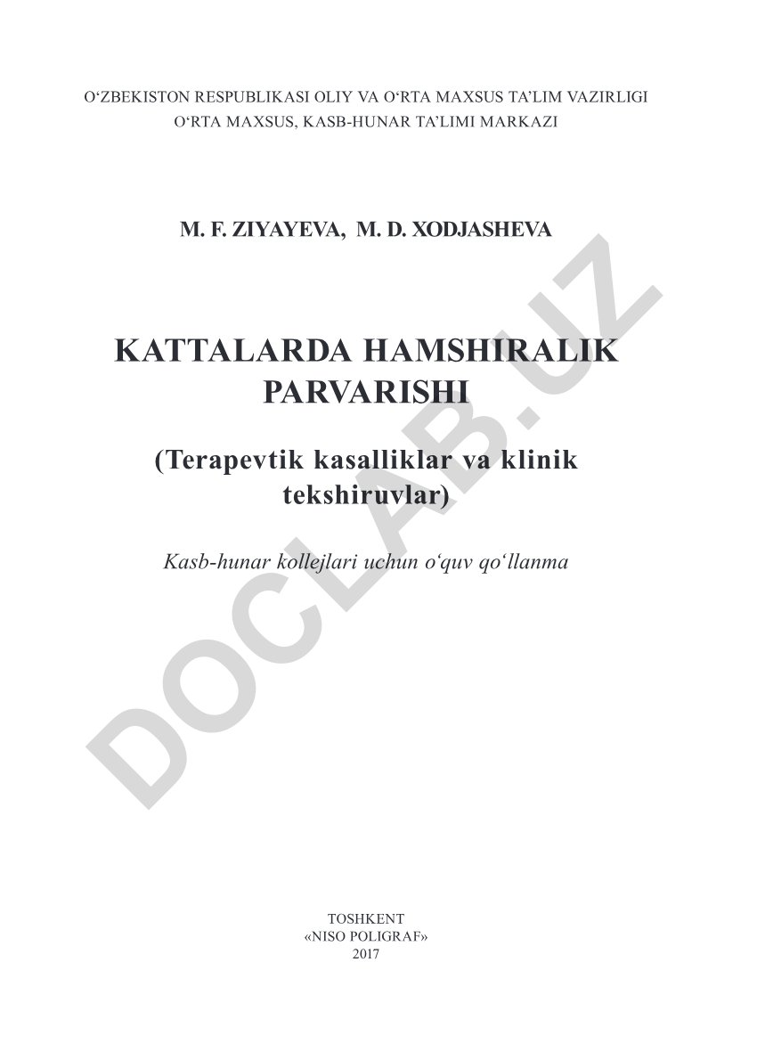 Kattalarda hamshiralik parvarishi (Terapevtik kasalliklar va klinik tekshiruvlar)