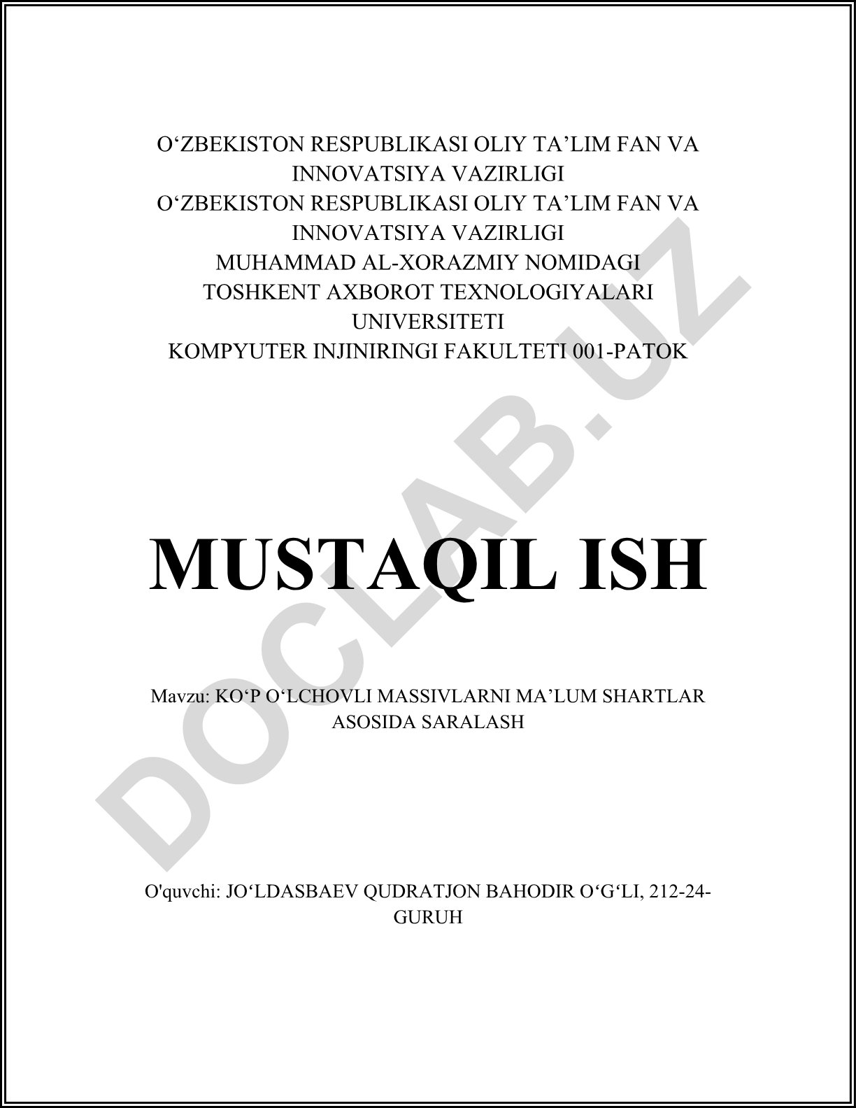Ko‘p o‘lchovli massivlarni ma’lum shartlar asosida saralash