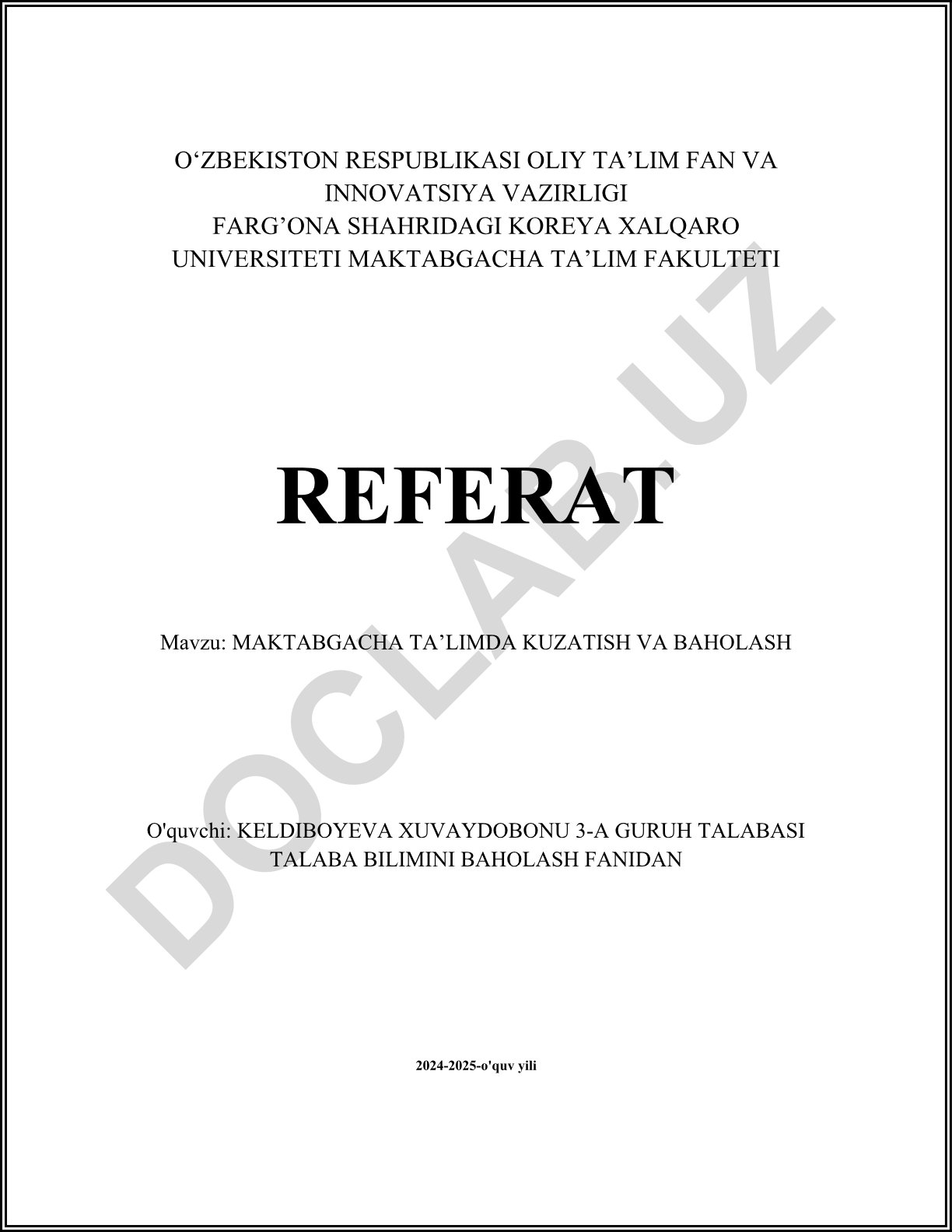 Maktabgacha ta'limda kuzatish va baholash