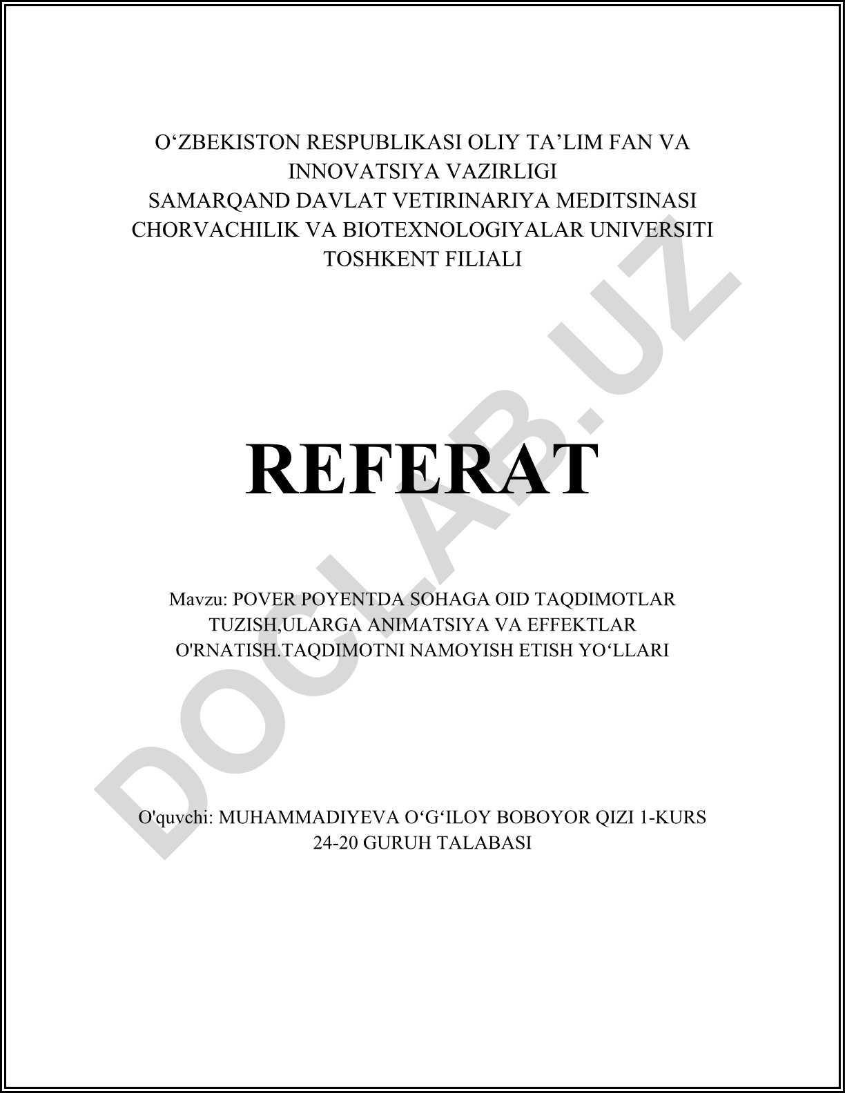 PowerPoint dasturida taqdimotlar tuzish, animatsiya va effektlar o'rnatish