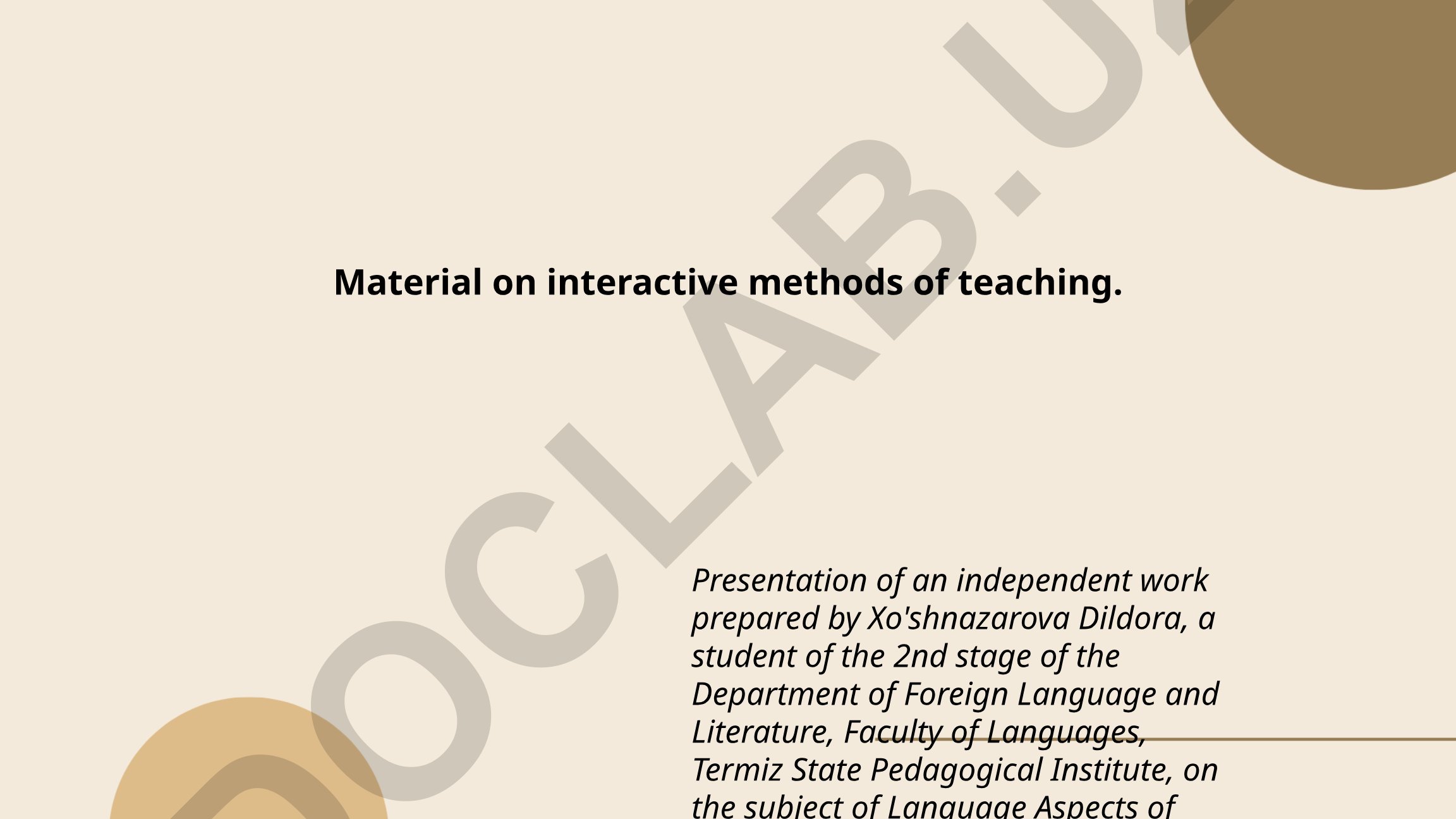 Language Aspects of Teaching Practice: Interactive Methods