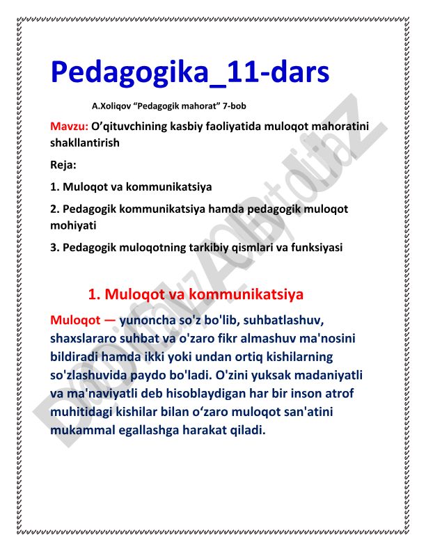 O'qituvchining kasbiy faoliyatida muloqot mahoratini shakllantirish
