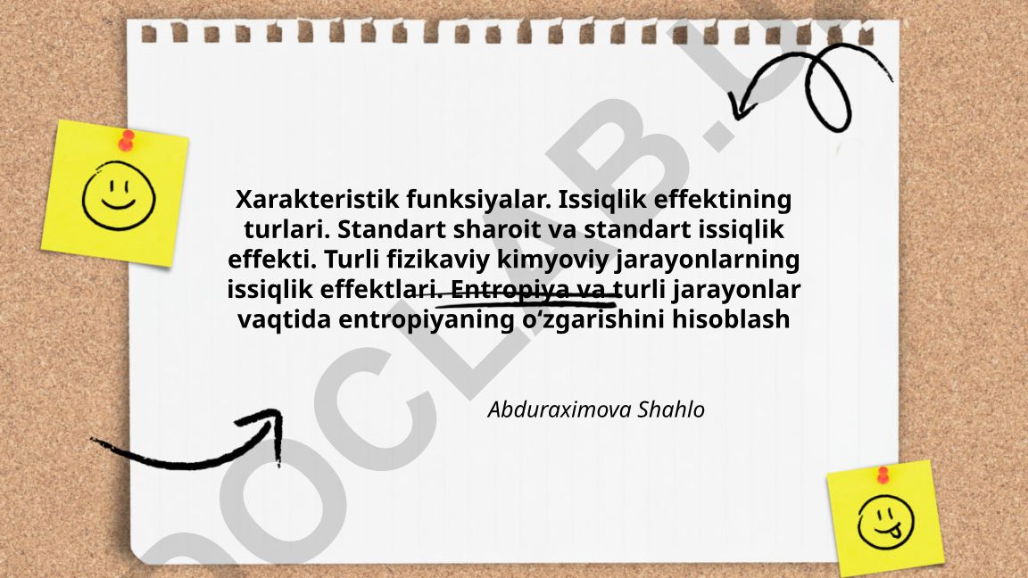 Xarakteristik funksiyalar va issiqlik effektlari