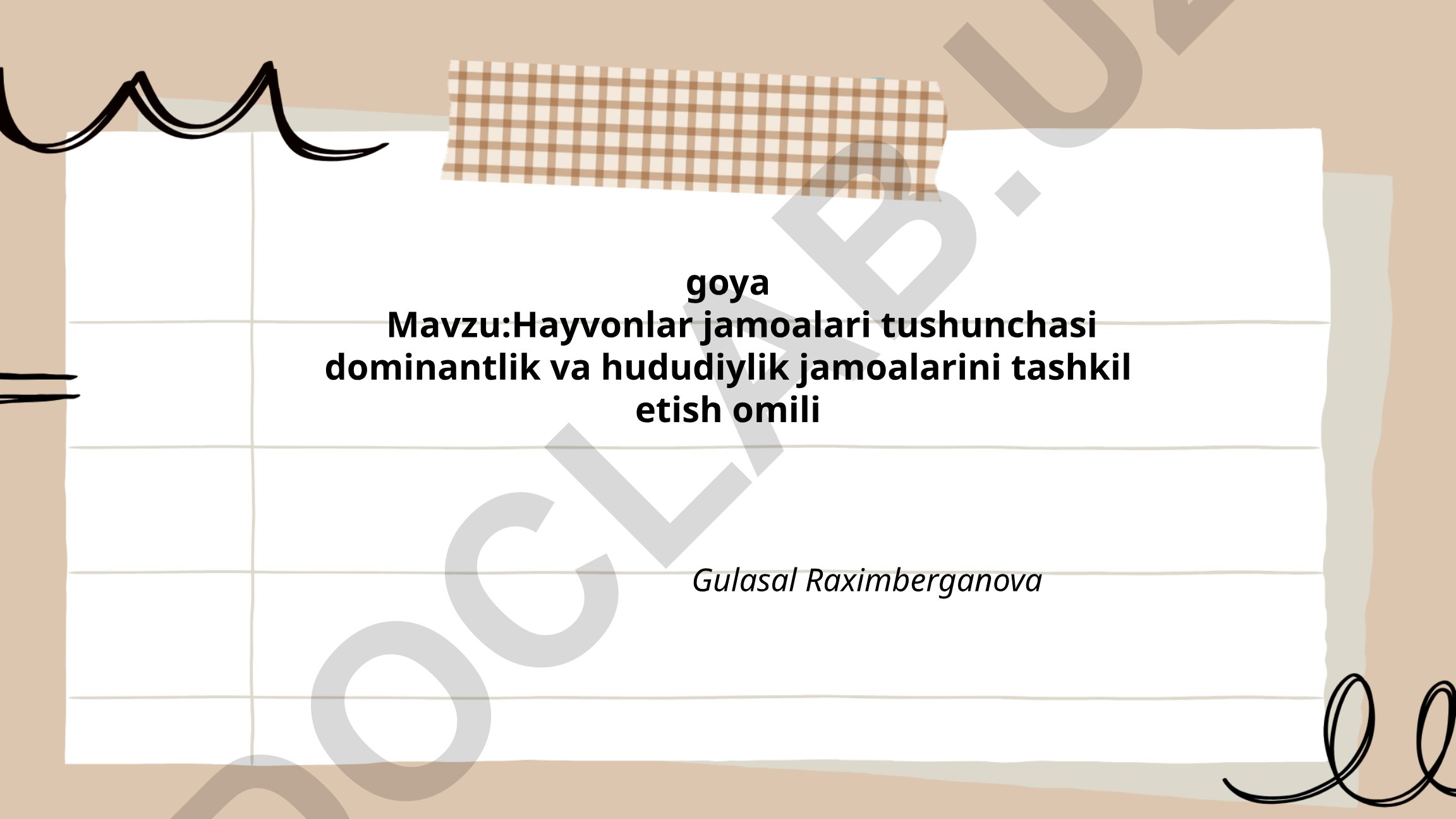 Hayvonlar jamoalari tushunchasi dominantlik va hududiylik jamoalarini tashkil etish omili