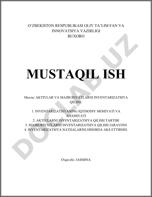 Aktivlar va majburiyatlarni inventarizatsiya qilish