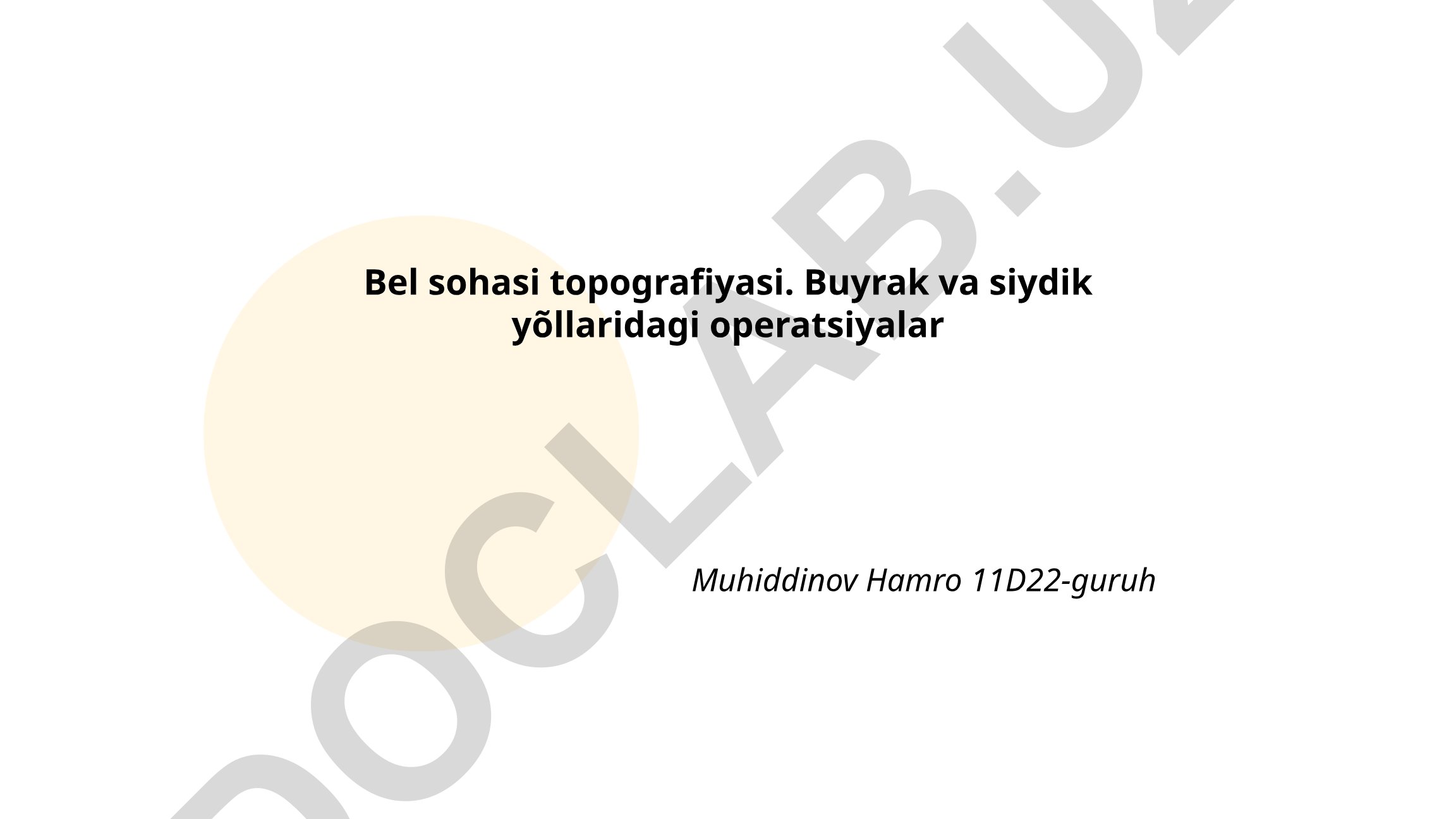 Bel sohasi topografiyasi va buyrak-siydik yo'llari operatsiyalari