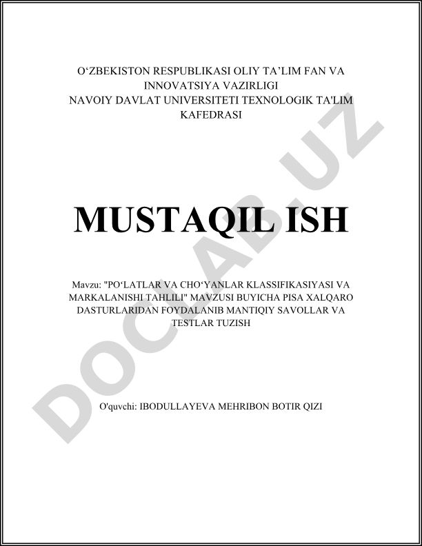 Poʻlatlar va choʻyanlar klassifikasiyasi va markalanishi tahlili