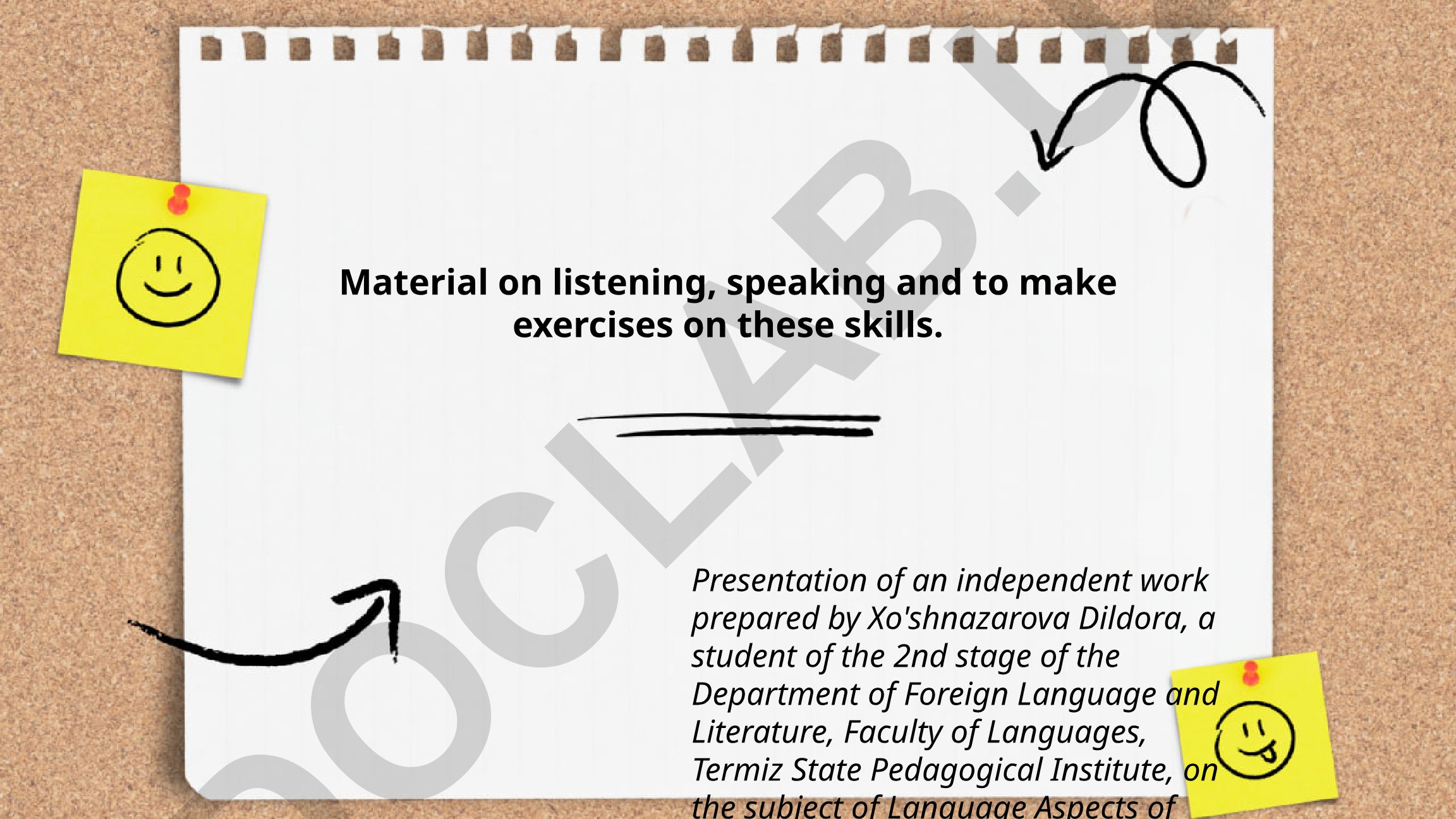 Language Aspects of Teaching Practice: Listening and Speaking Skills