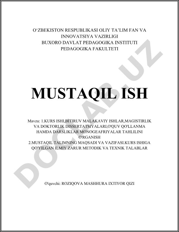 Kurs ishi mavzusini tanlashning ilmiy va amaliy mezonlari