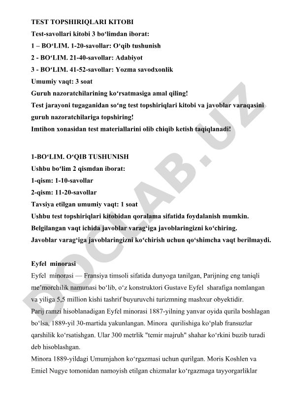 Test topshiriqlari kitobi