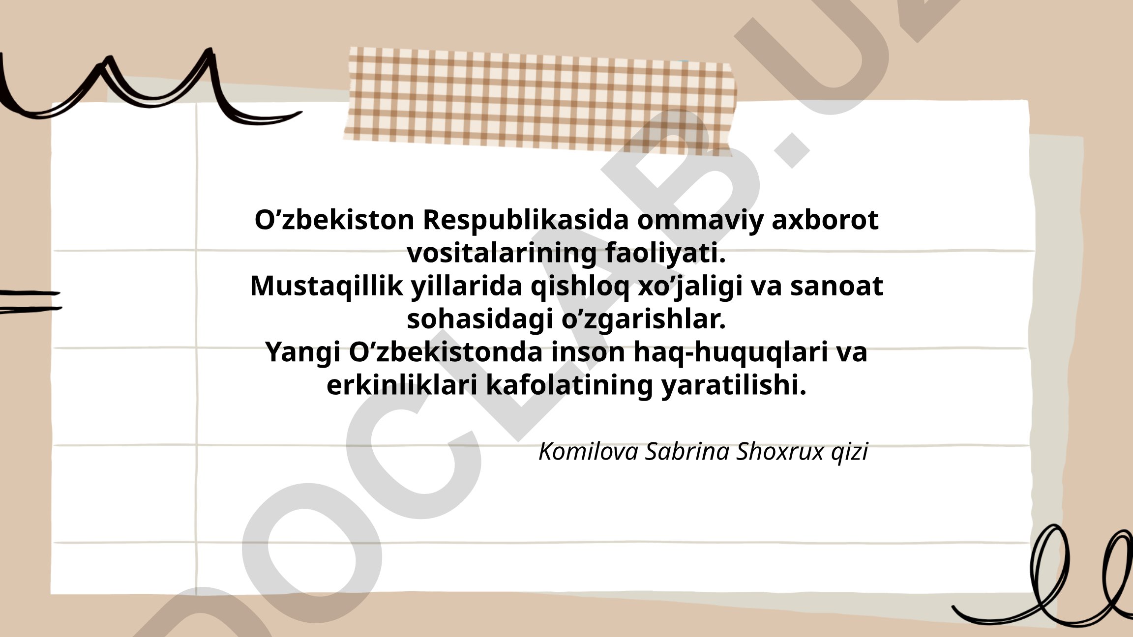 O'zbekiston Respublikasida ommaviy axborot vositalarining faoliyati