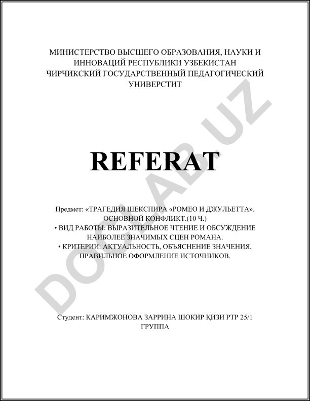 Трагедия Шекспира «Ромео и Джульетта». Основной конфликт