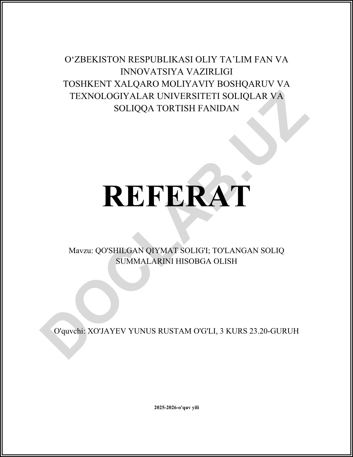 Qo'shilgan qiymat solig'i; to'langan soliq summalarini hisobga olish