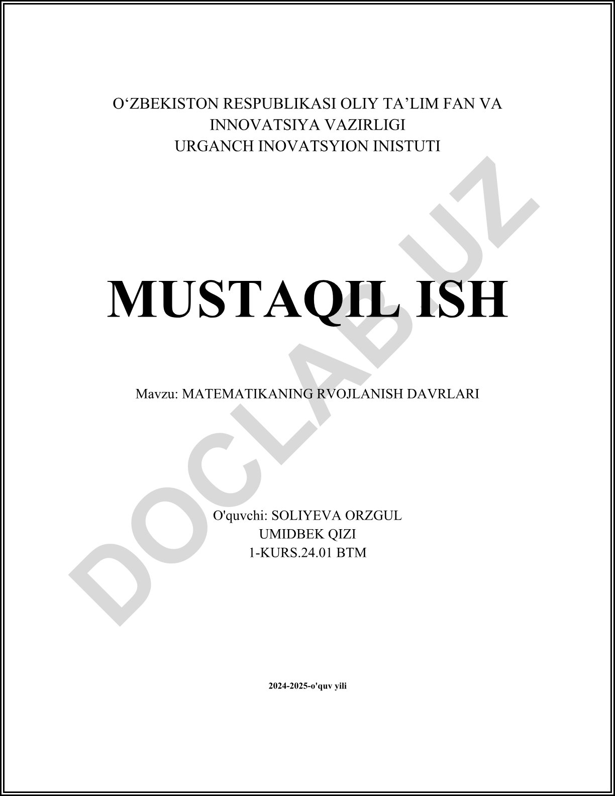 Matematikaning rivojlanish davrlari