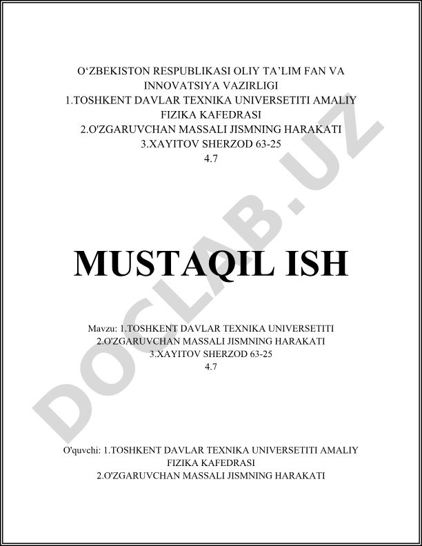 O'zgaruvchan massali jismning harakati