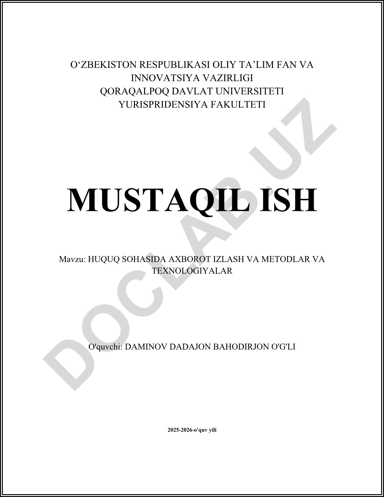 Huquq sohasida axborot izlash va metodlar va texnologiyalar