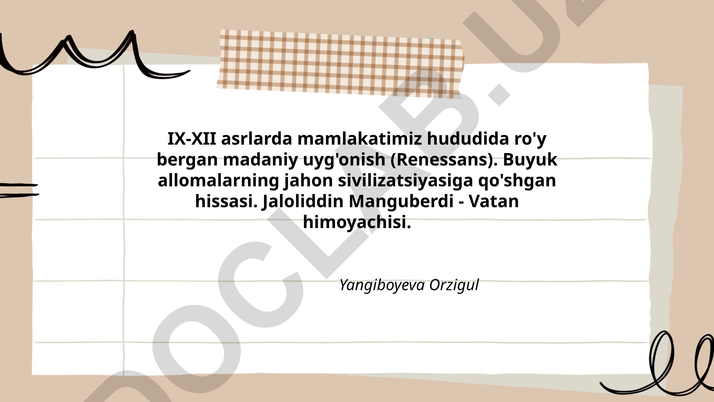 IX-XII asrlarda mamlakatimiz hududida ro'y bergan madaniy uyg'onish va buyuk allomalar