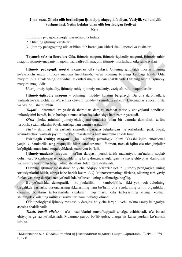 Oilada olib boriladigan ijtimoiy-pedagogik faoliyat