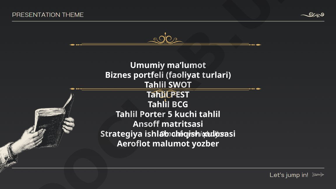 Aeroflot aviakompaniyasining strategik tahlili va rivojlanishi