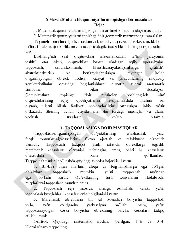 Matematik qonuniyatlarni topishga doir masalalar