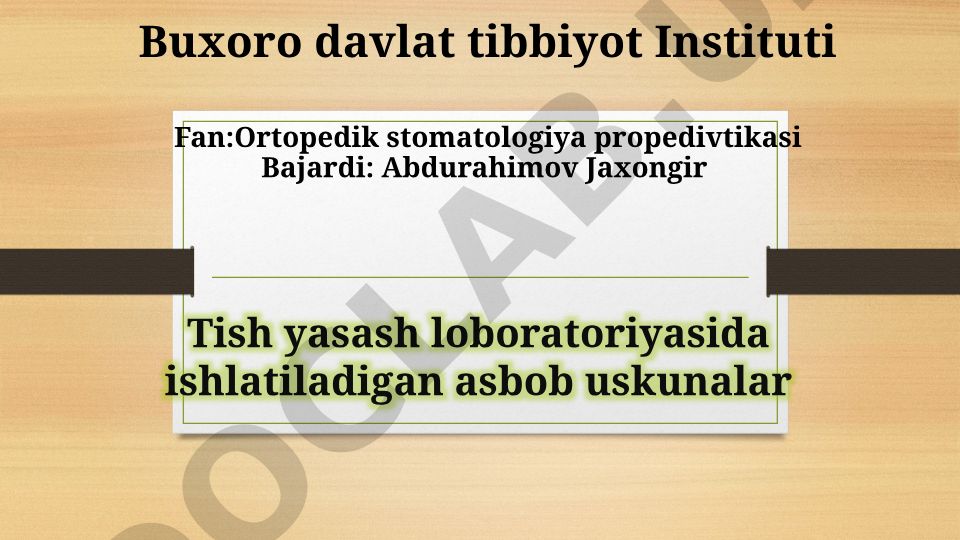 Tish protezlarini yasash laboratoriyasida ishlatiladigan asbob-uskunalar va xonalar