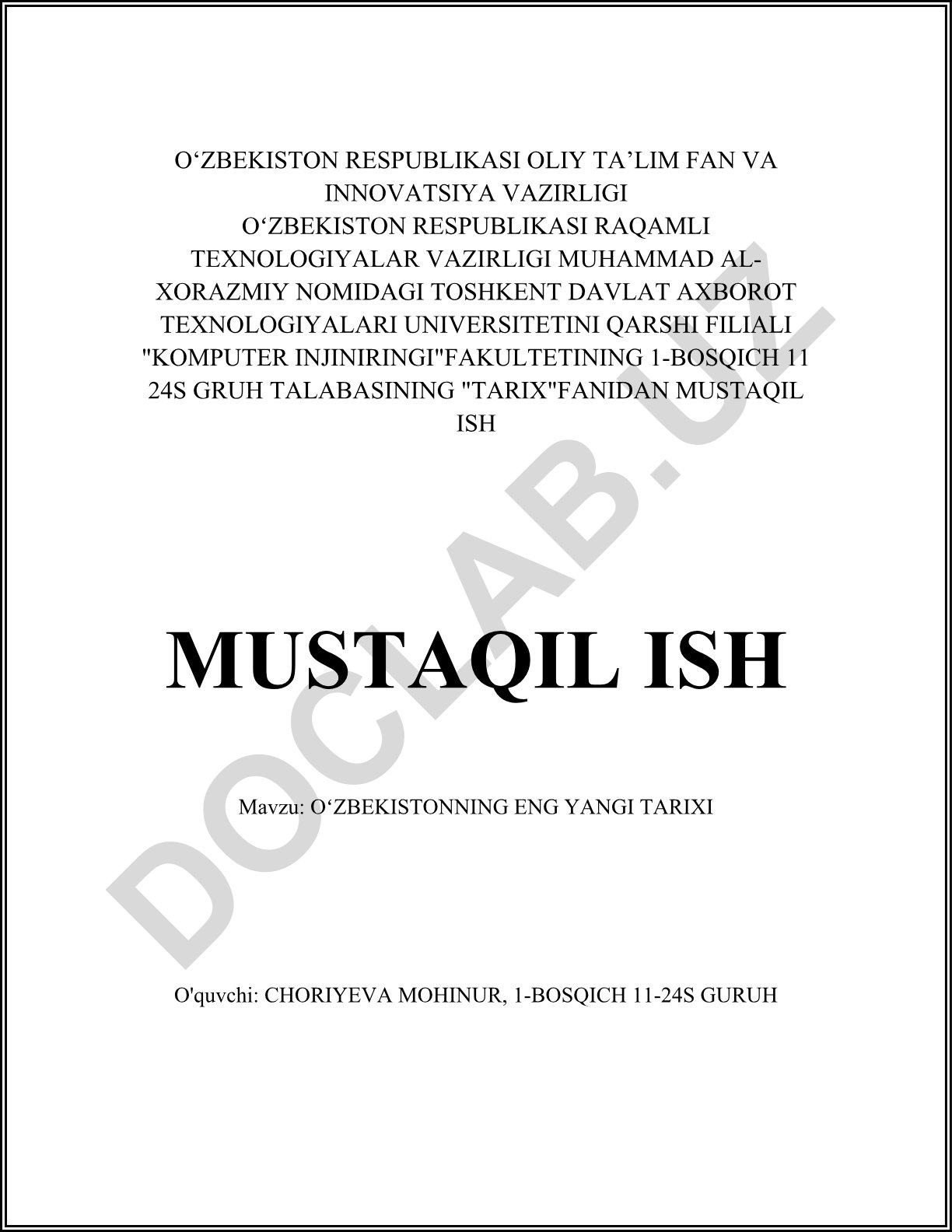 Oʻzbekistonning eng yangi tarixi