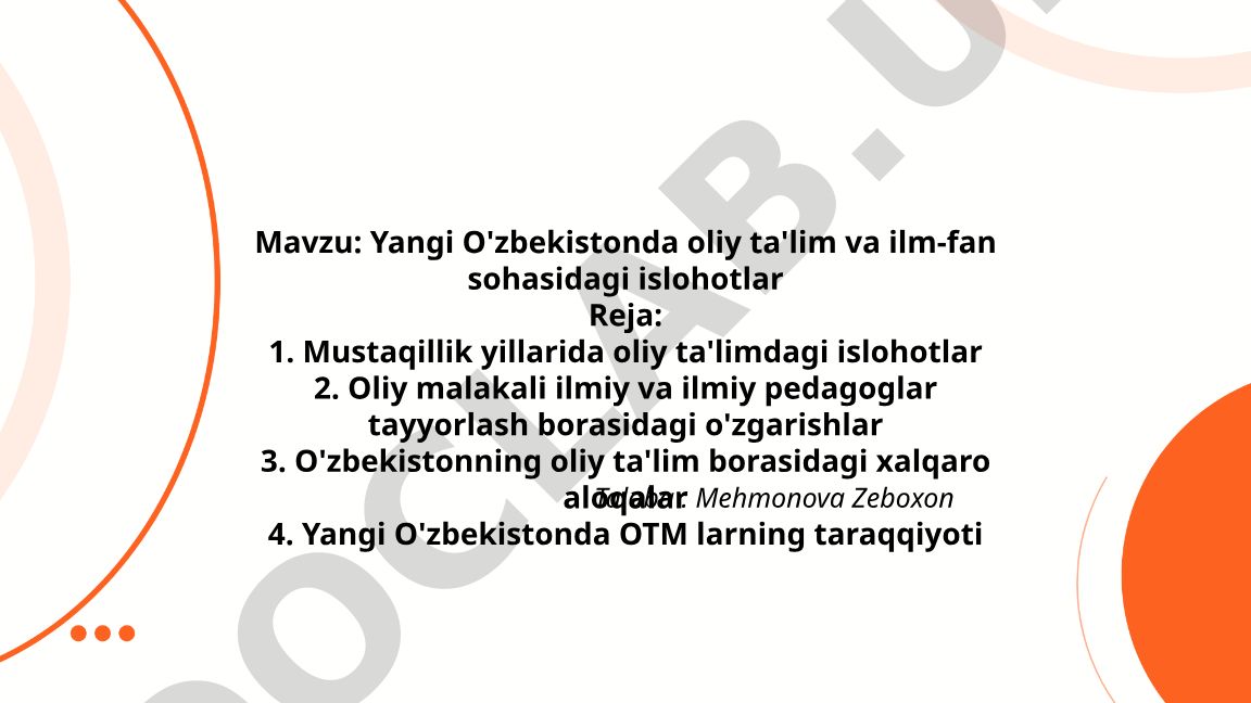 Yangi O'zbekistonda oliy ta'lim va ilm-fan sohasidagi islohotlar