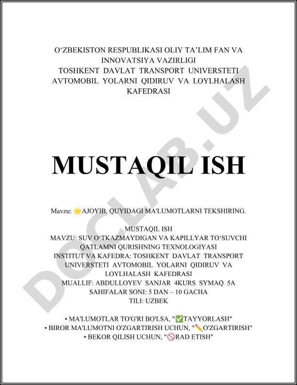Suv oʻtkazmaydigan va kapillyar toʻsuvchi qatlamni qurishning texnologiyasi