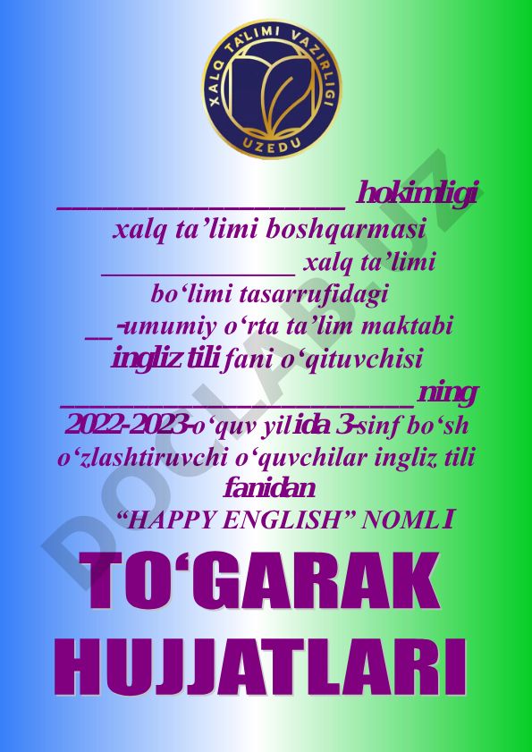 Happy English to'garagi a'zolari va mashg'ulotlar sanalari